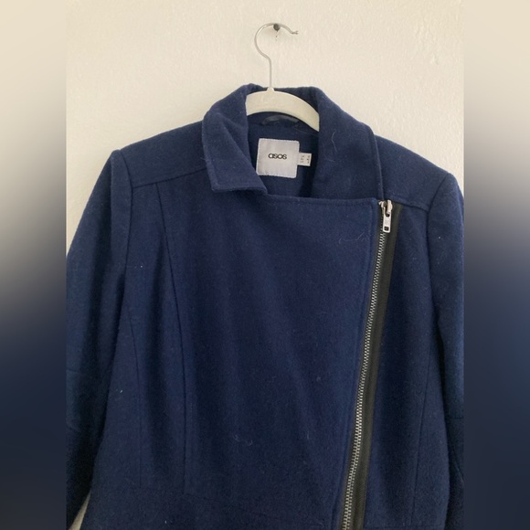 ASOS Wool Blend Coat Full Zip Navy Blue Asymmetric Military Preppy Academia US 8 - Picture 2 of 14